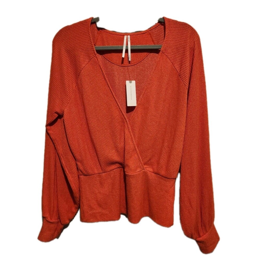 NWT Anthropologie Surplice Balloon Sleeve Wrap Top Orange Size Large